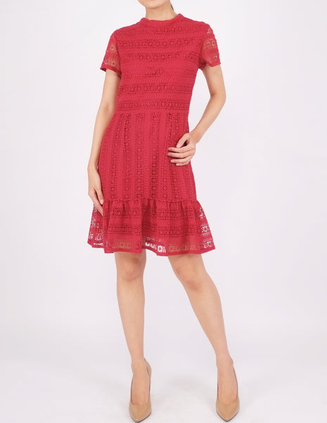 Elba Ruffle Hem Dress (Maroon)